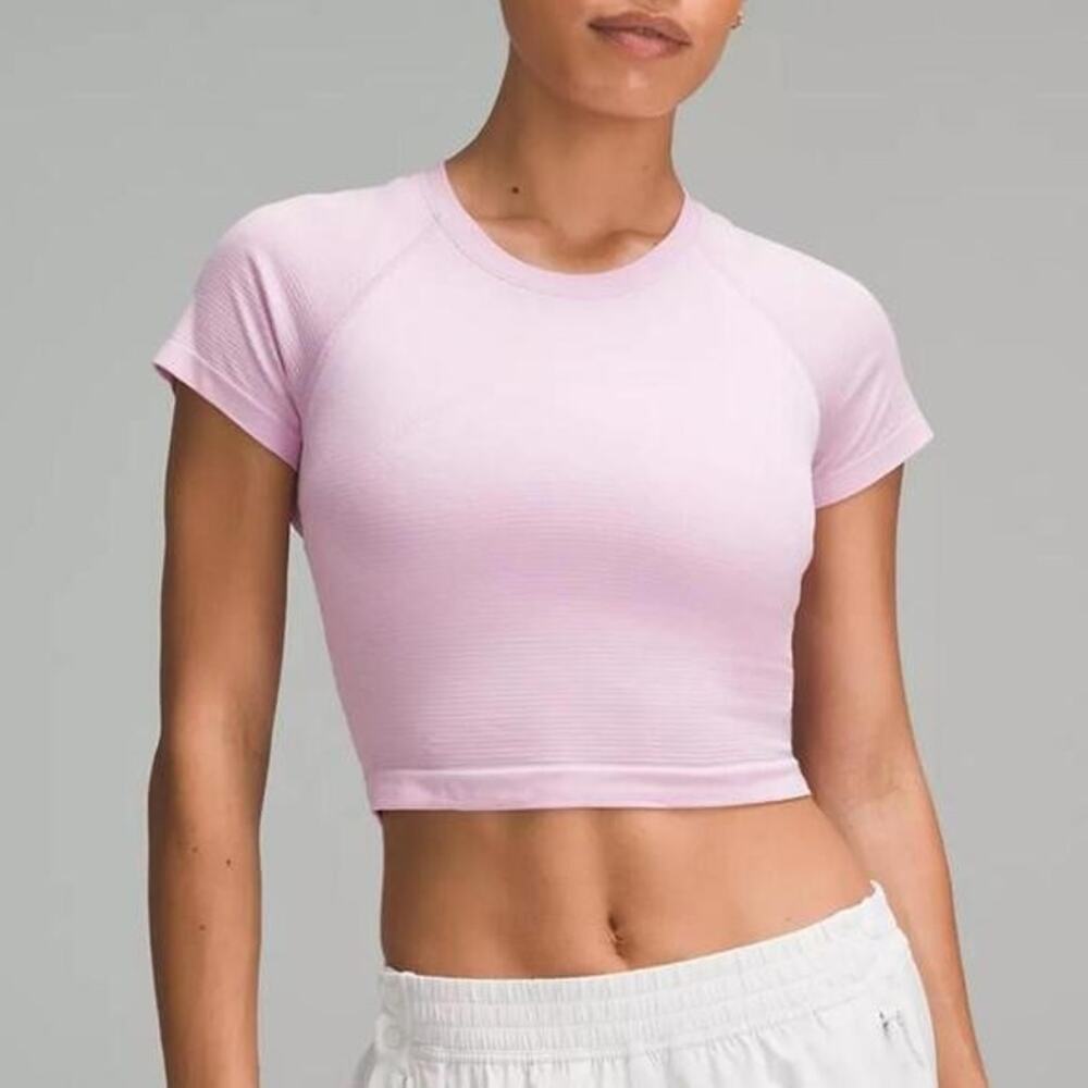 Lululemon Swiftly Tech Cropped Shirt Size 6 Pink Running Workout Athletic Gym
